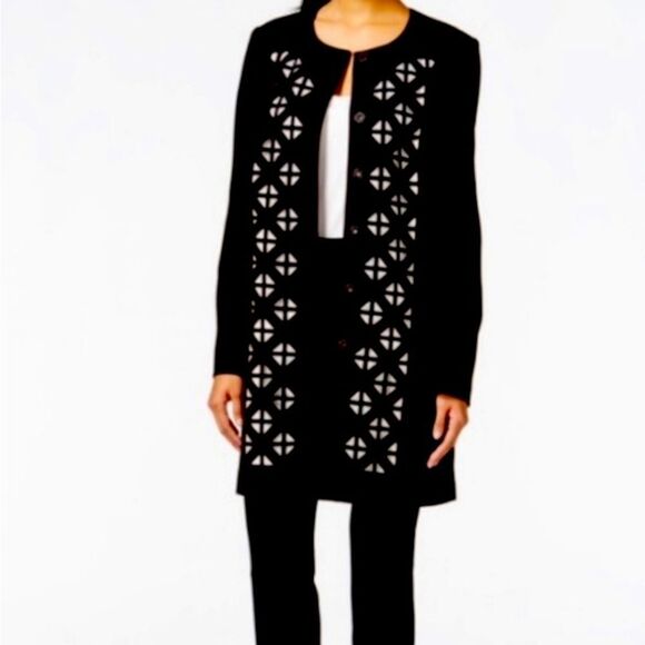 Laundry by Shelli Segal Jacket Geometric Cutout Coat Size 4 Chic Layering Piece - Picture 2 of 11